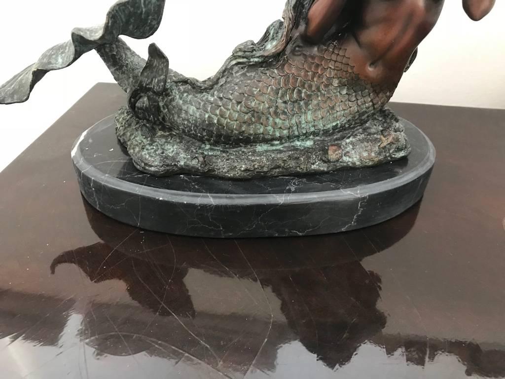 Late 20th Century Mid-Century Modern Nude Bronze Mermaid with Green Patina