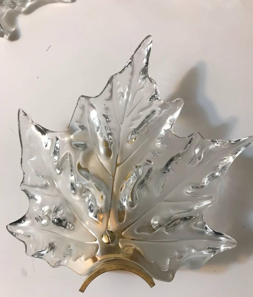 Set of Four Lalique Leaf Form Sconces In Excellent Condition In North Bergen, NJ