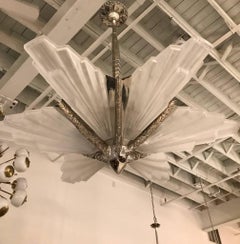 Grand French Art Deco Six-Panel Starburst Chandelier in the Manner of Sabino