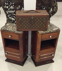 Pair of French Art Deco Night Tables with Marble Tops
