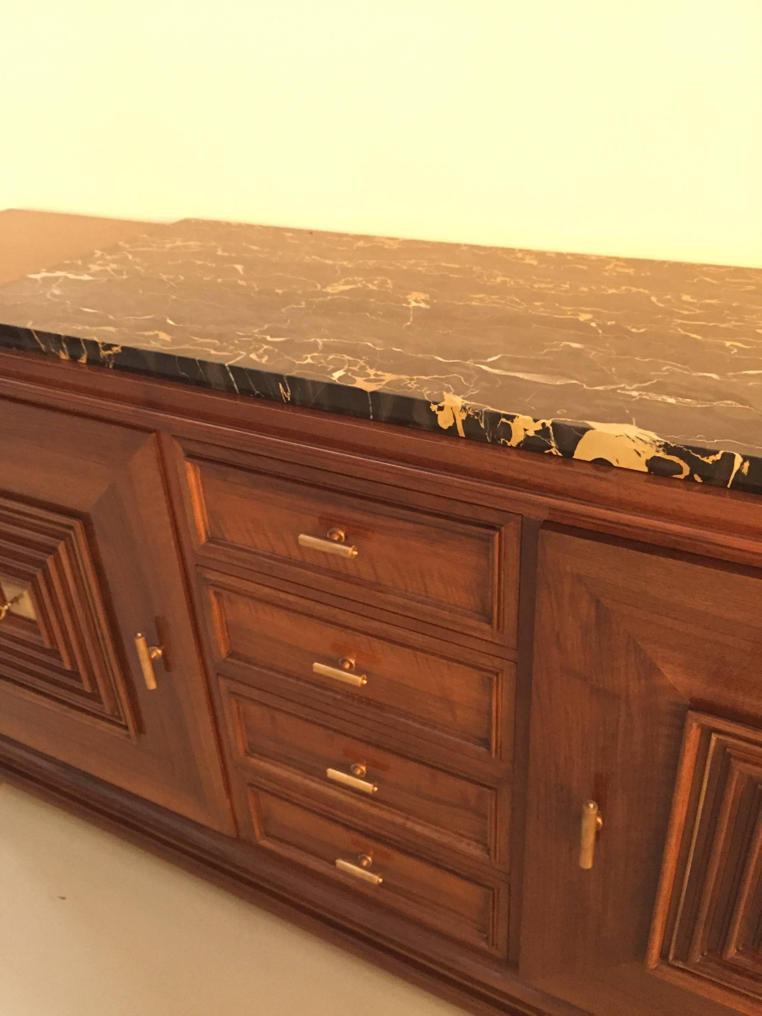 French Art Deco Buffet with Marble Top In Excellent Condition For Sale In North Bergen, NJ