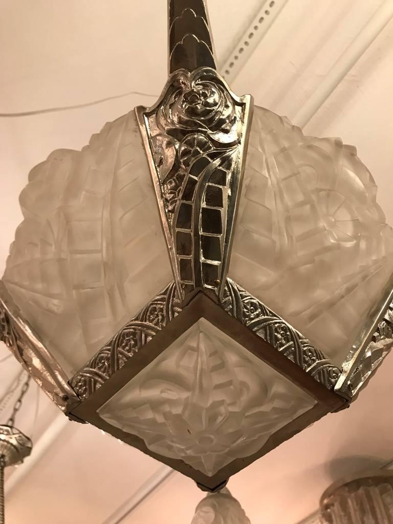 20th Century French Art Deco Chandelier Signed by Degue For Sale