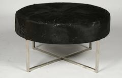 Mid-Century Modern Cow Hide Upholstered Round Bench
