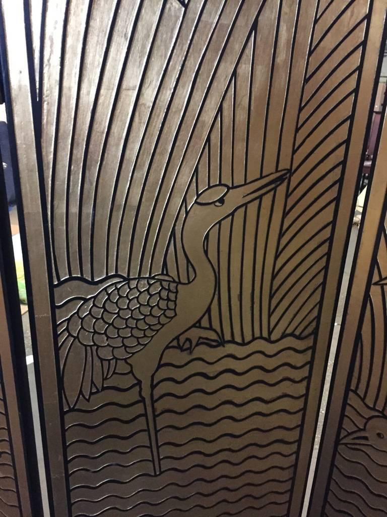 Four-Panel Art Deco Style Floor Screen, Gold and Black In Good Condition In North Bergen, NJ
