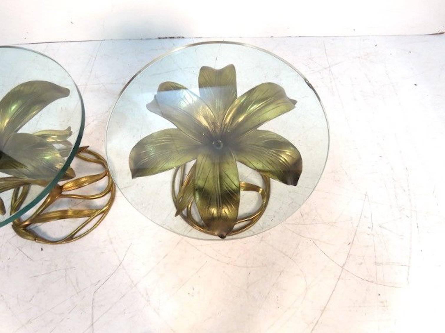 Mid-Century pair of Arthur Court gilt aluminum flower form end  tables in the shape of a 