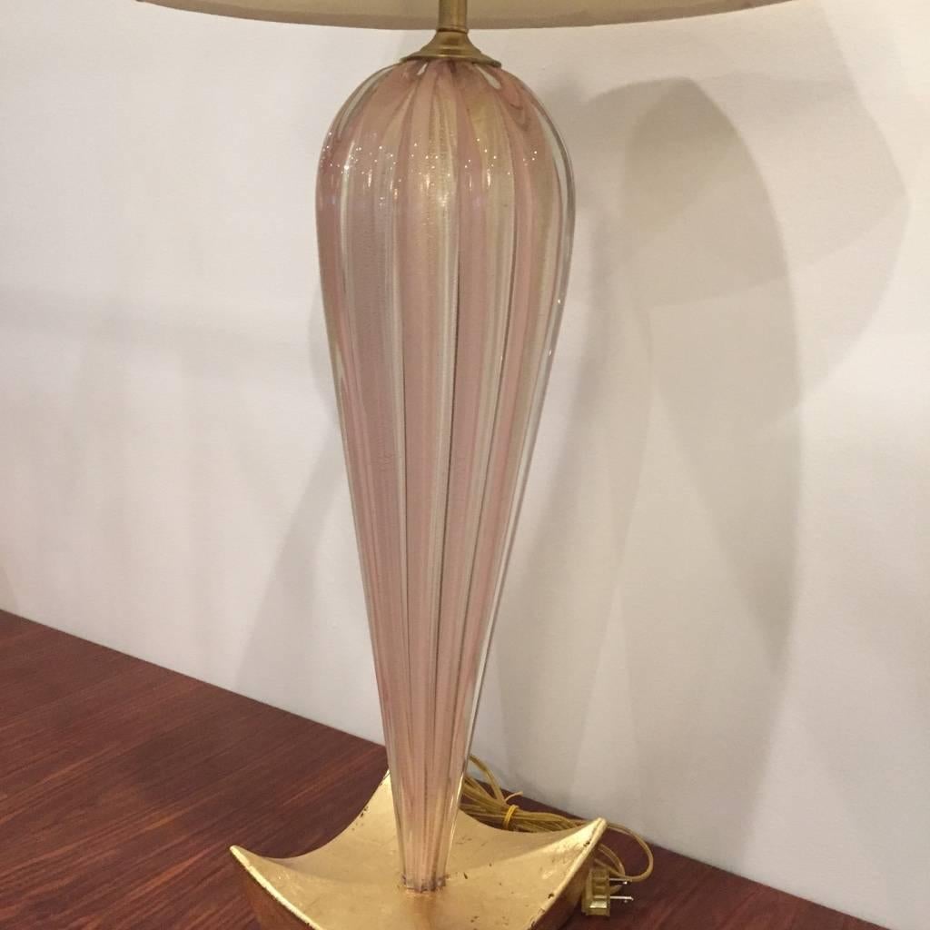 Mid-Century Modern Pair of Italian Mid-Century  Pink Murano Glass Table Lamps