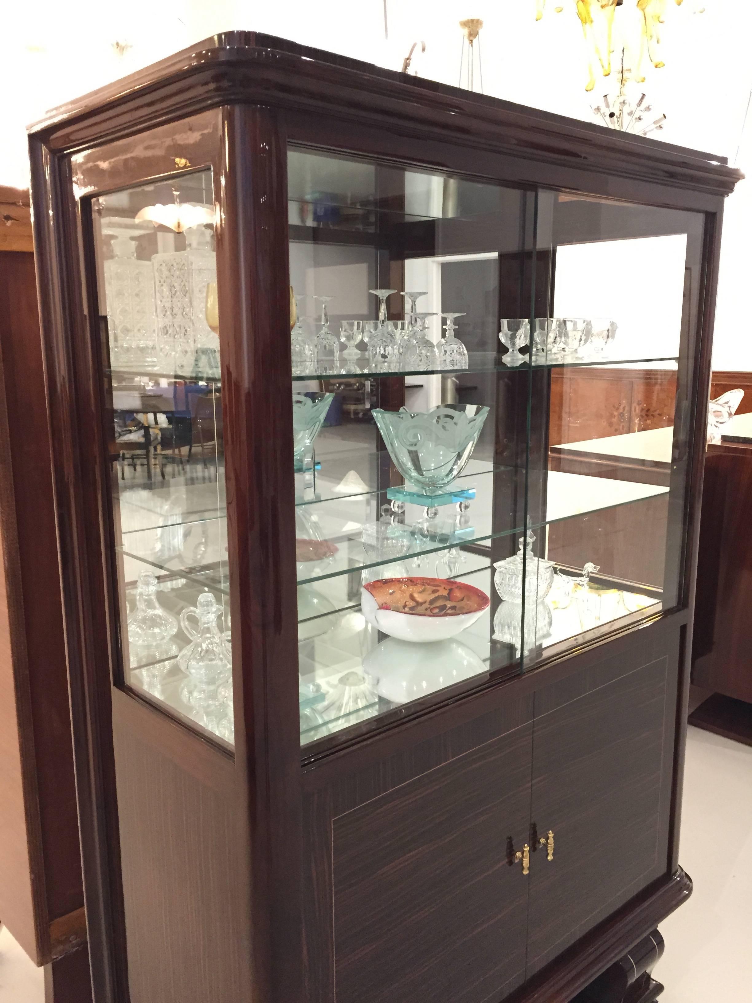 Wood French Art Deco Vitrine, Display Cabinet / Dry Bar For Sale