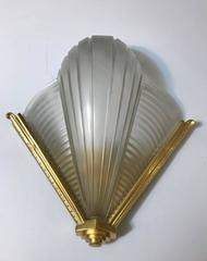 Pair of Petitot Ribbed Wall Sconces French Art Deco