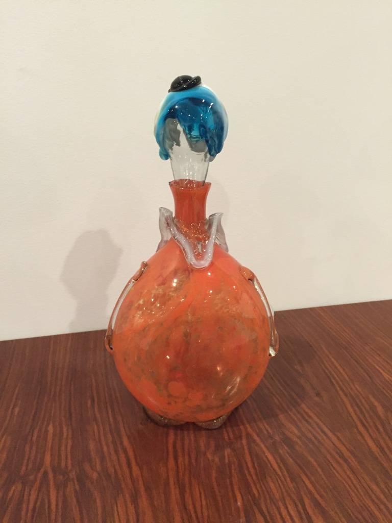Italian Hand Blown “Murano” Glass Clown Decanter with Stopper For Sale