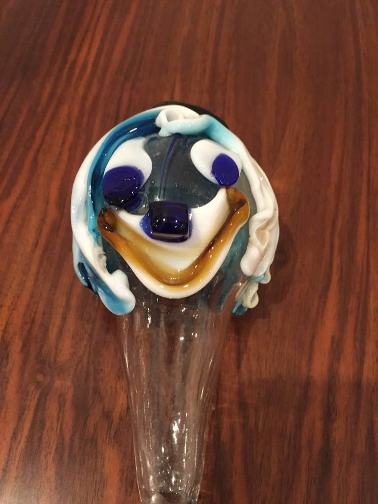 Italian Hand Blown “Murano” Glass Clown Decanter with Stopper For Sale