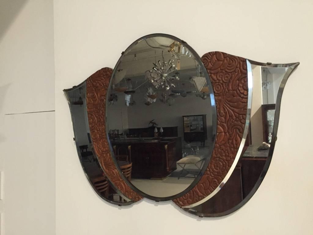 American Art Deco 1920s Mirror with Wood Floral Motif For Sale 2