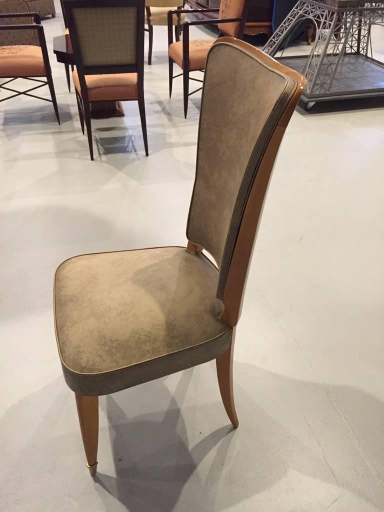 Mid-20th Century Set of Eight Sycamore French Art Deco Dining Chairs