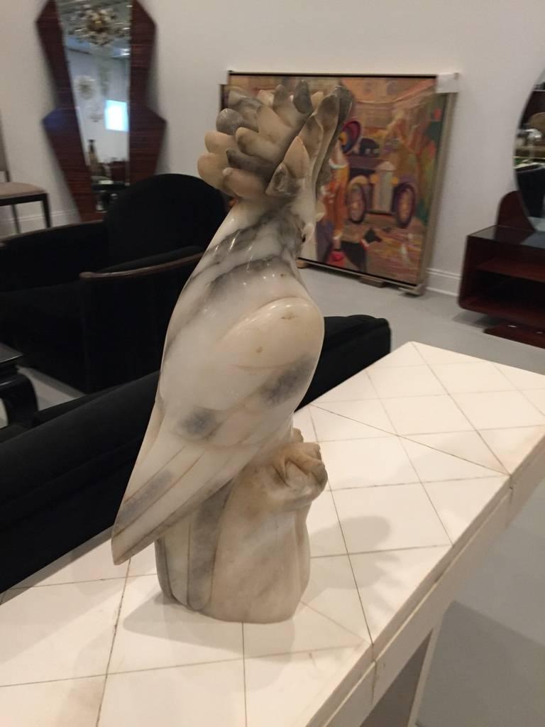 20th Century French Art Deco Alabaster Cockatoo Sculpture