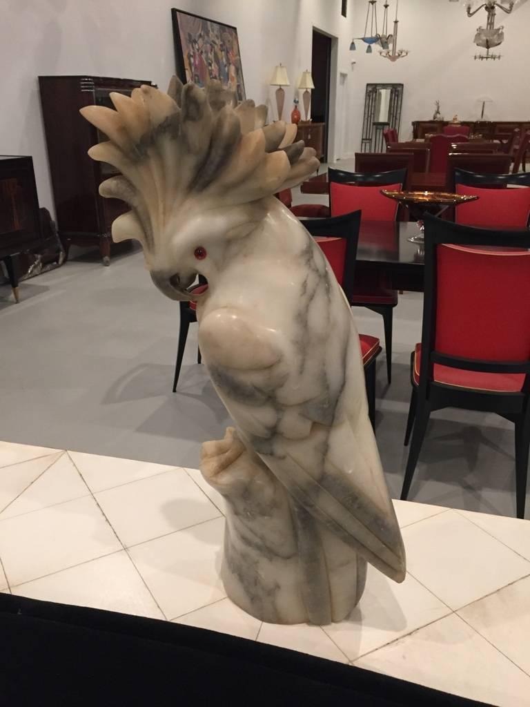 French Art Deco Alabaster Cockatoo Sculpture 1