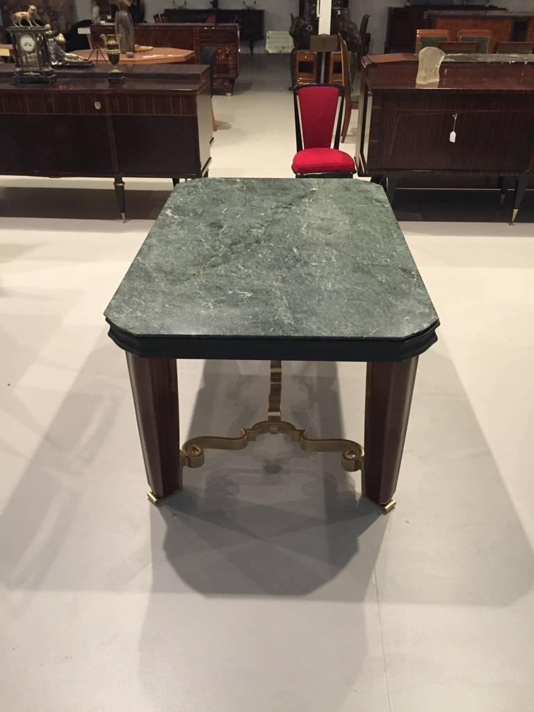 French Art Deco Dining Table with Marble Top and Gold Hardware For Sale 1
