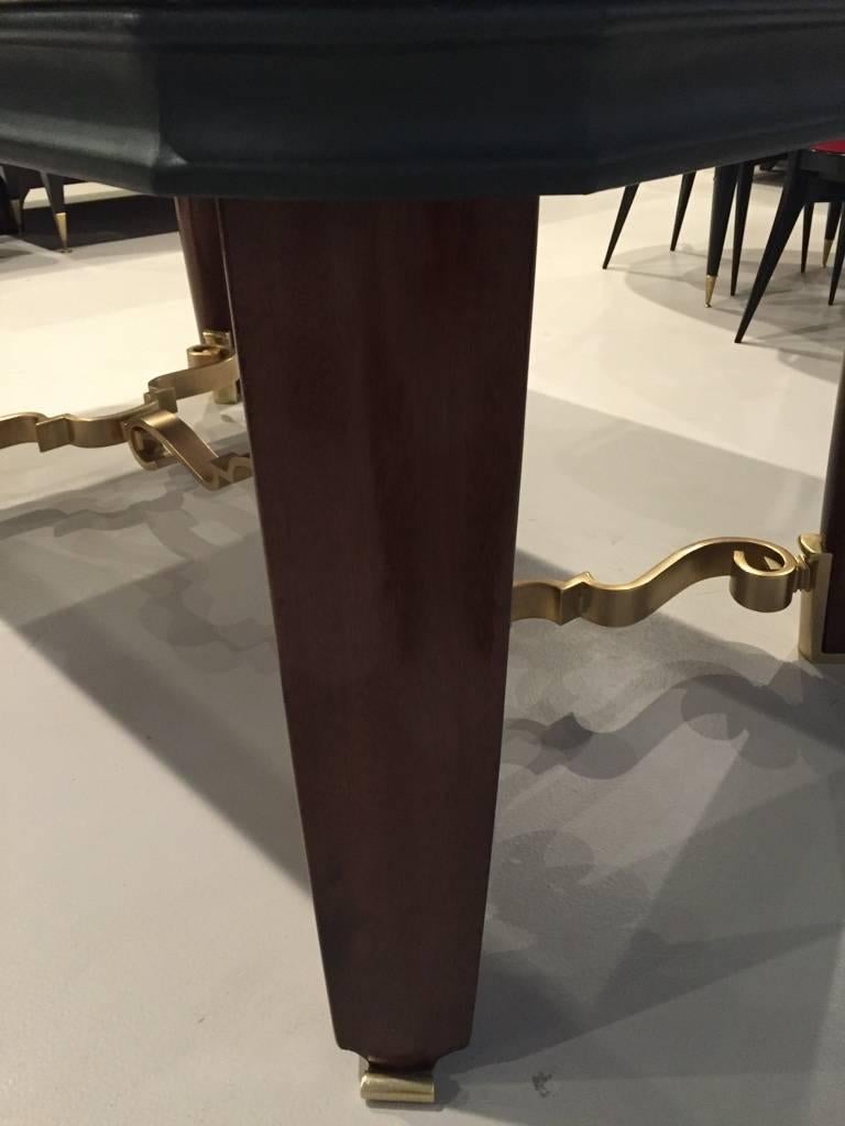 French Art Deco Dining Table with Marble Top and Gold Hardware In Excellent Condition For Sale In North Bergen, NJ