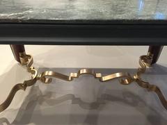 French Art Deco Dining Table with Marble Top and Gold Hardware