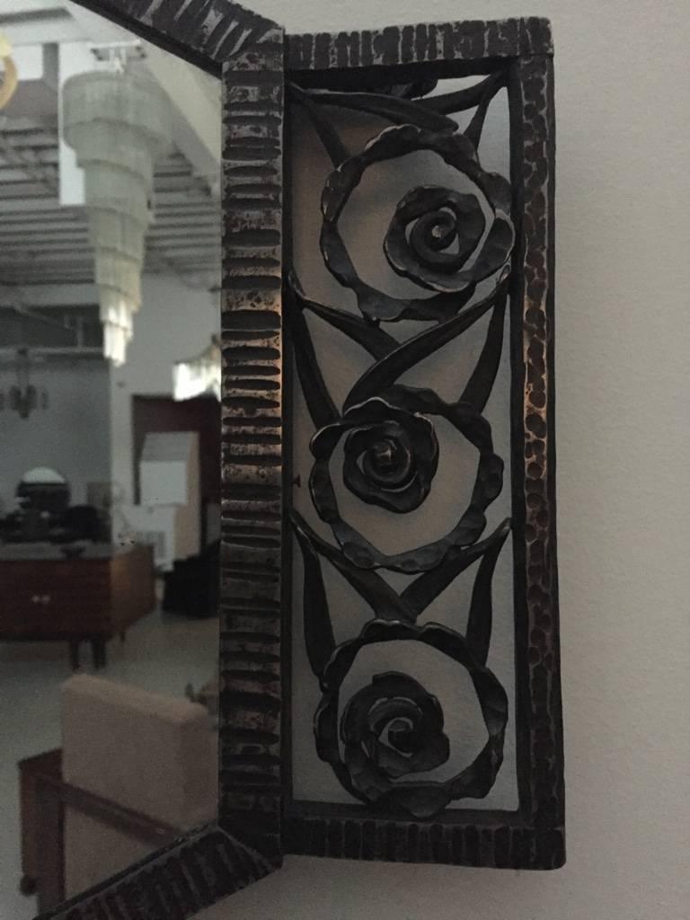 Wrought Iron French Art Deco Wall Mirror In Excellent Condition In North Bergen, NJ