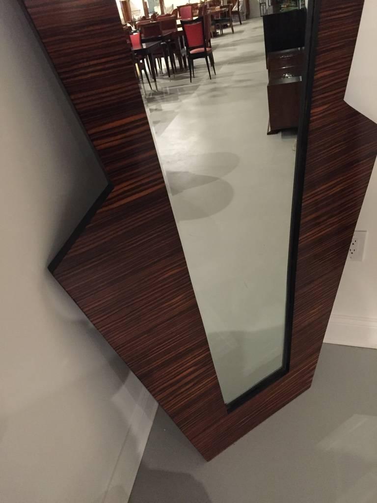 French Art Deco Macassar Ebony Standing Mirror In Excellent Condition In North Bergen, NJ