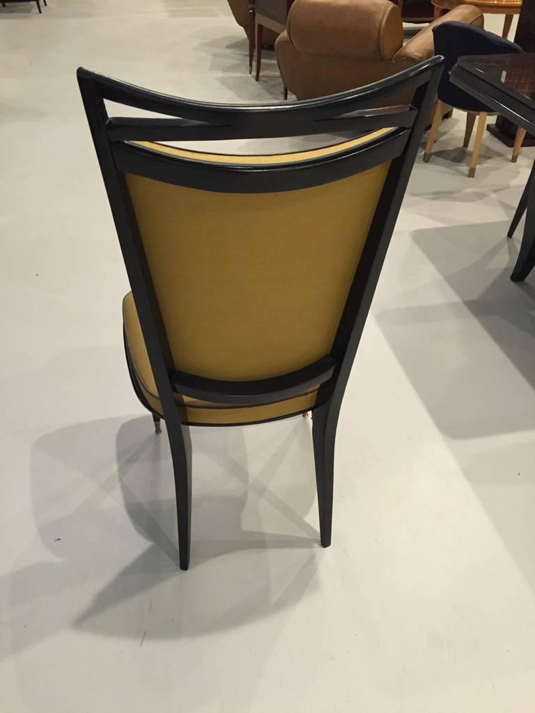 Set of Six French Art Deco Ebonized Dining Chairs, circa 1940s In Excellent Condition In North Bergen, NJ