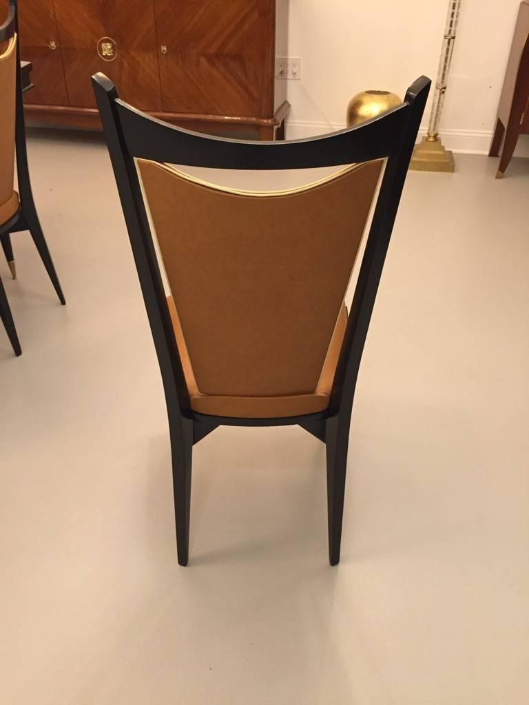 Set of Six French Art Deco Ebonized Dining Chairs, circa 1940s In Excellent Condition In North Bergen, NJ