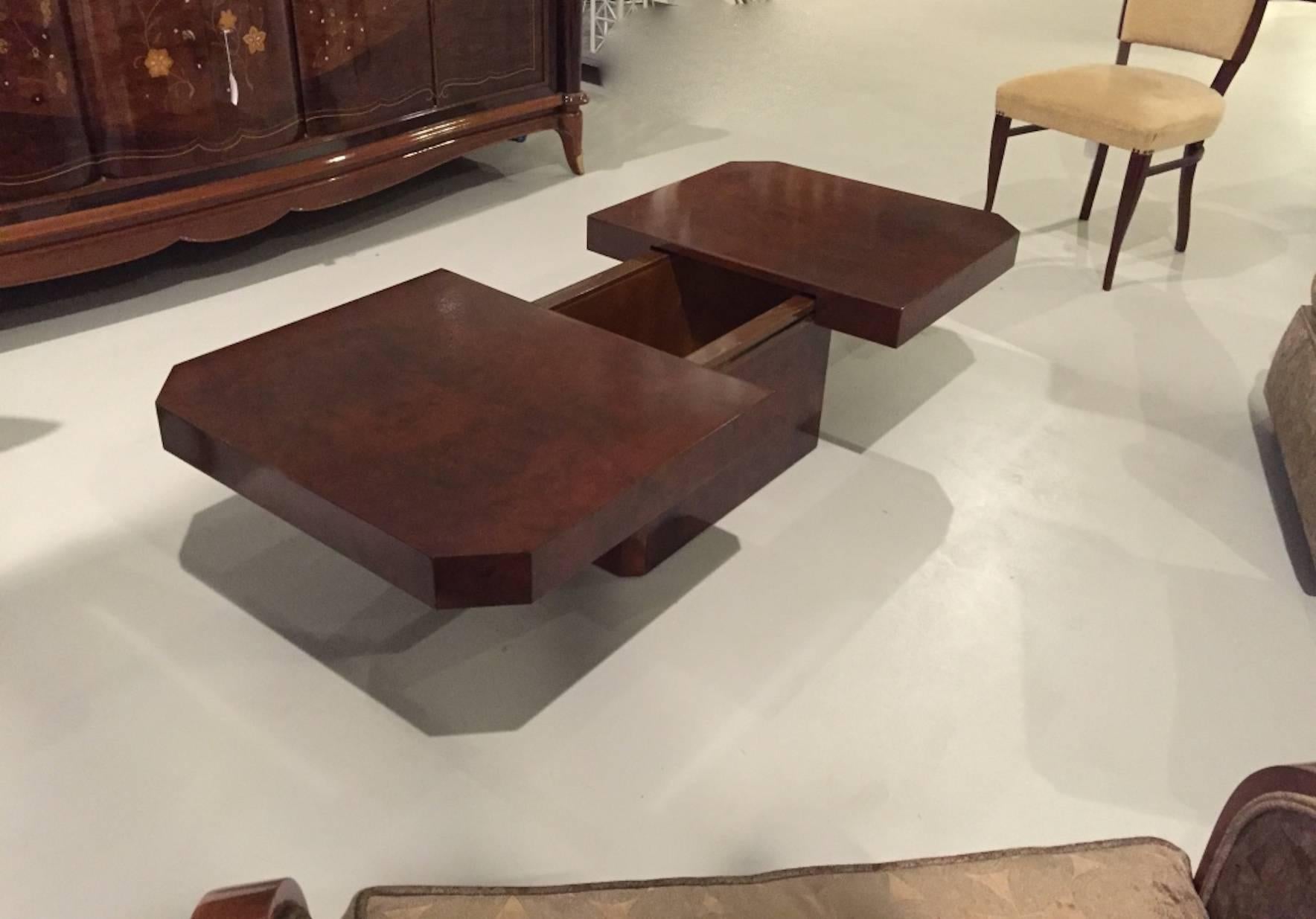 Early 20th Century French Art Deco Burl Coffee Table and Dry Bar