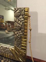 French Art Deco White and Yellow Gold Geometric Foliage Mirror