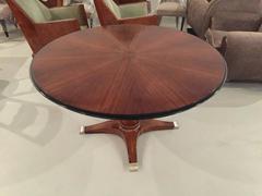 French Art Deco Round "Sunburst" Dining Table with Silver Hardware