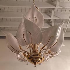 Italian Mid Century Murano Glass Calla Lilies Chandelier By Franco Luce
