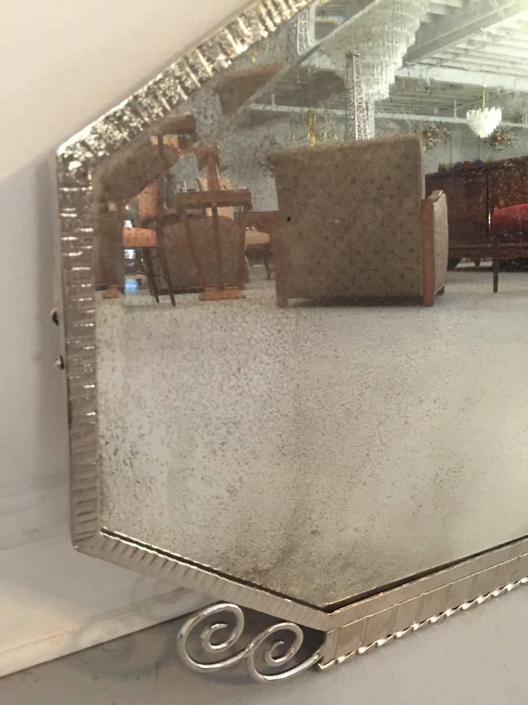 Mid-20th Century French Art Deco Nickel Plated Wall Mirror For Sale