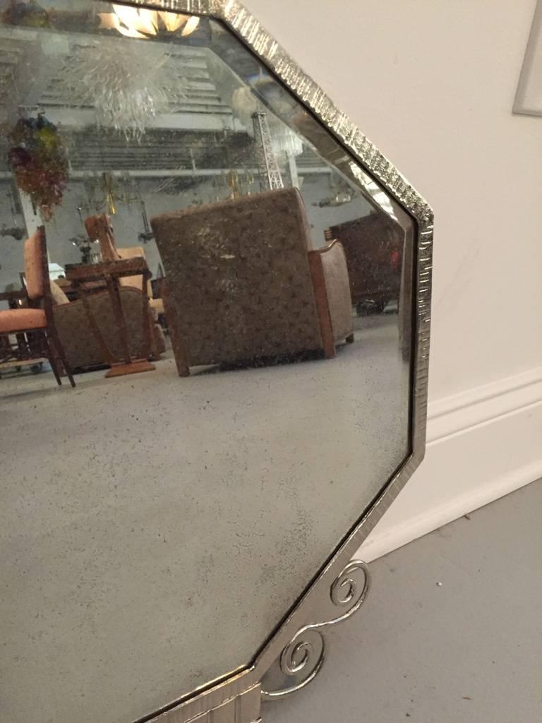 French Art Deco Nickel Plated Wall Mirror For Sale 1
