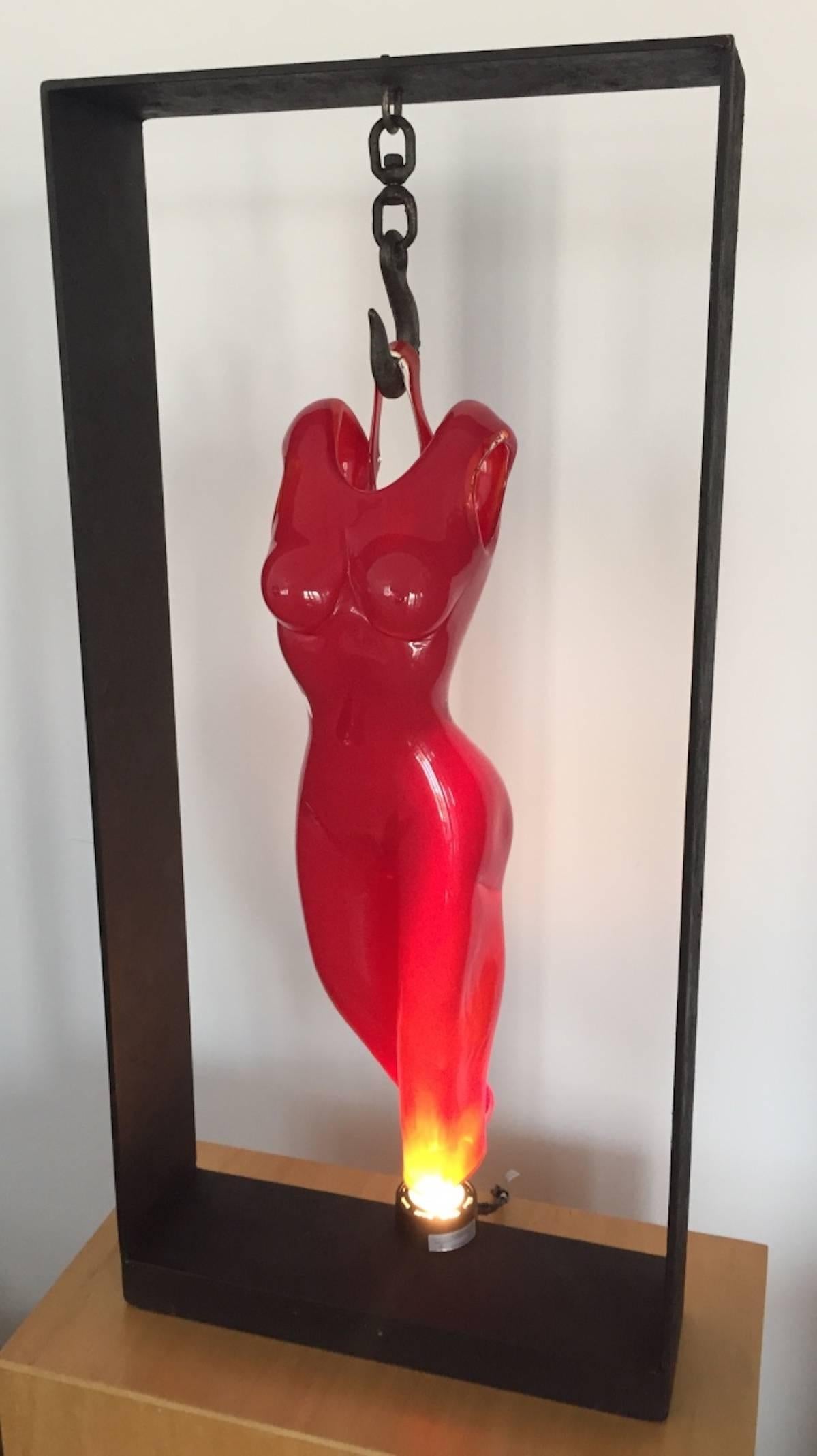 Modern Sculpted Blown Glass Female Figure For Sale