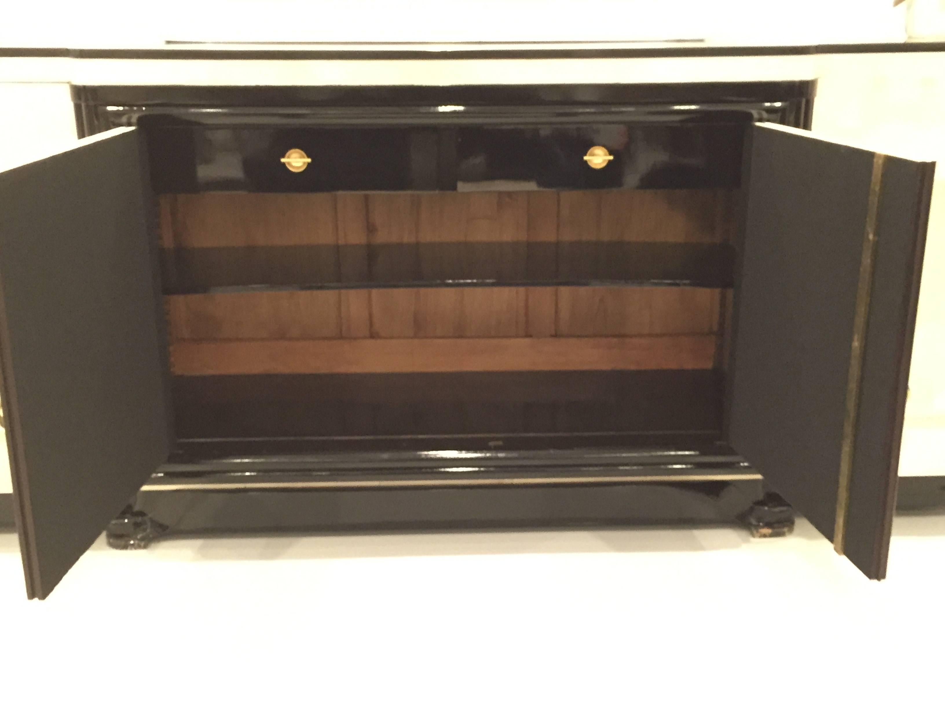 French Art Deco Parchment Buffet with Ebony Marble Top and 
