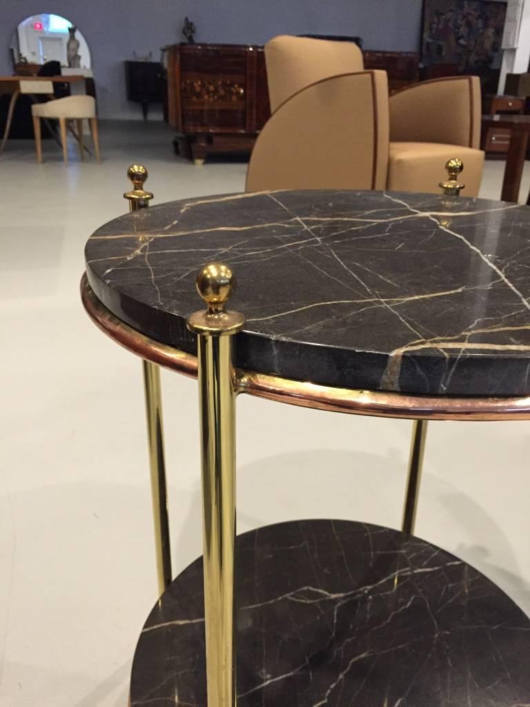Mid-20th Century Jacques Adnet French Art Deco Marble, Brass and Copper Table
