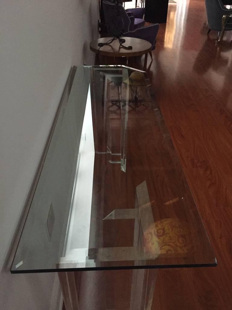 Console with Lucite Dual Base and Glass Top  1