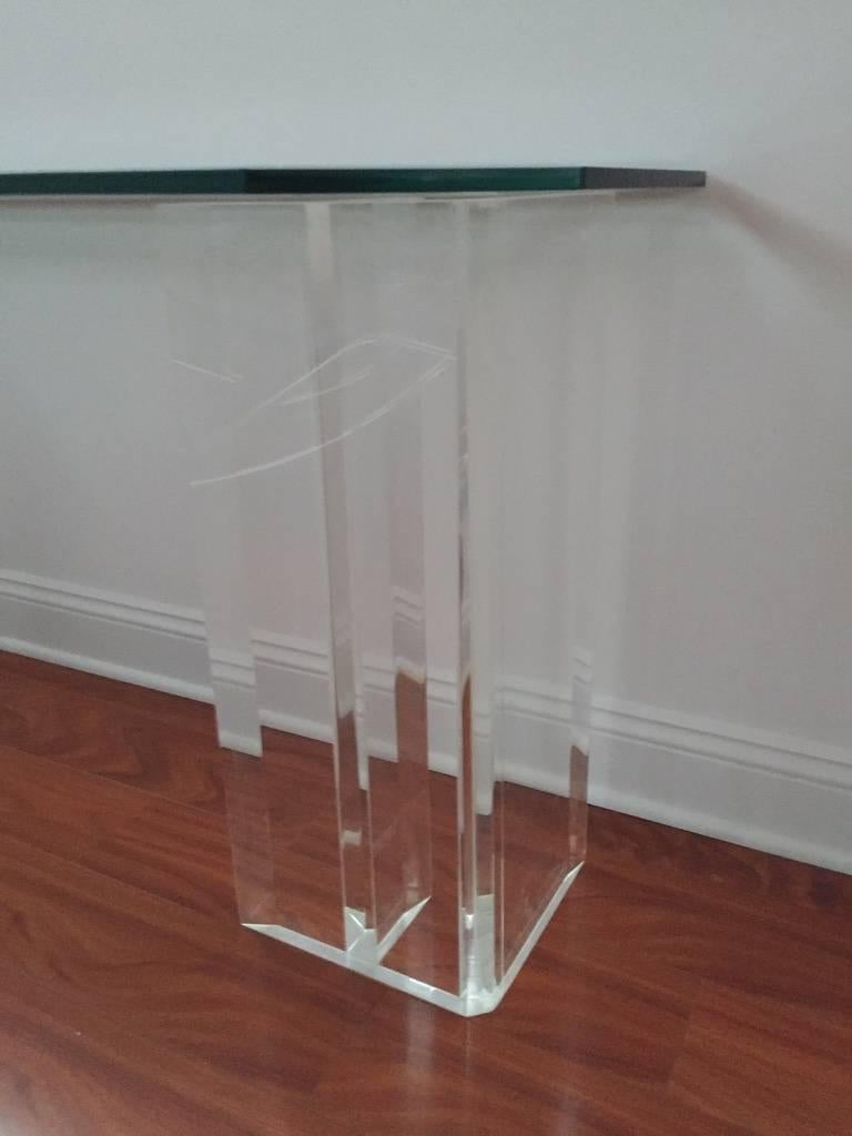 Console with Lucite Dual Base and Glass Top  2