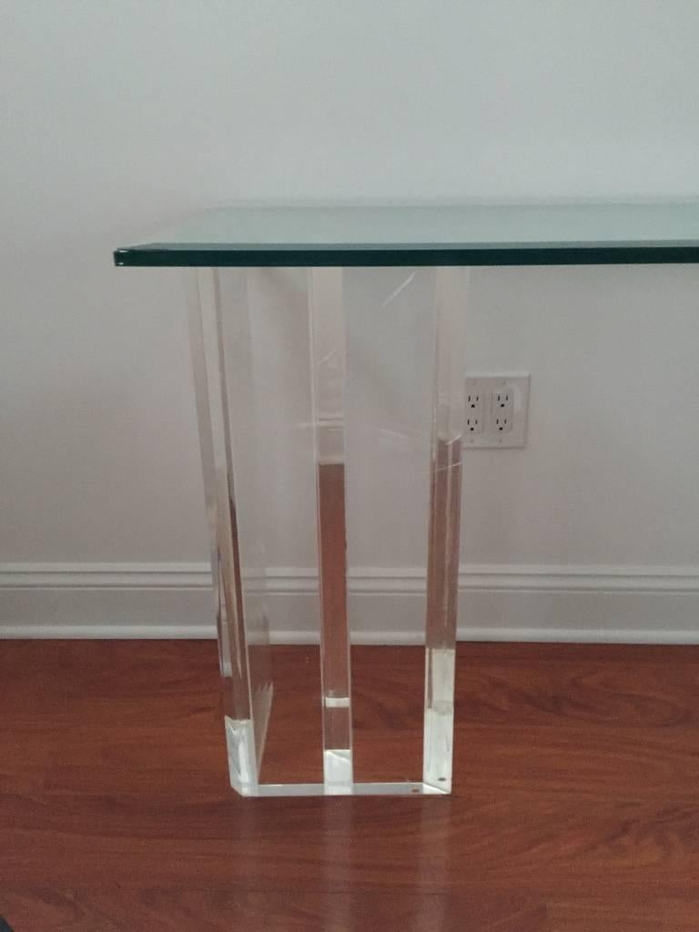 Console with Lucite Dual Base and Glass Top  3