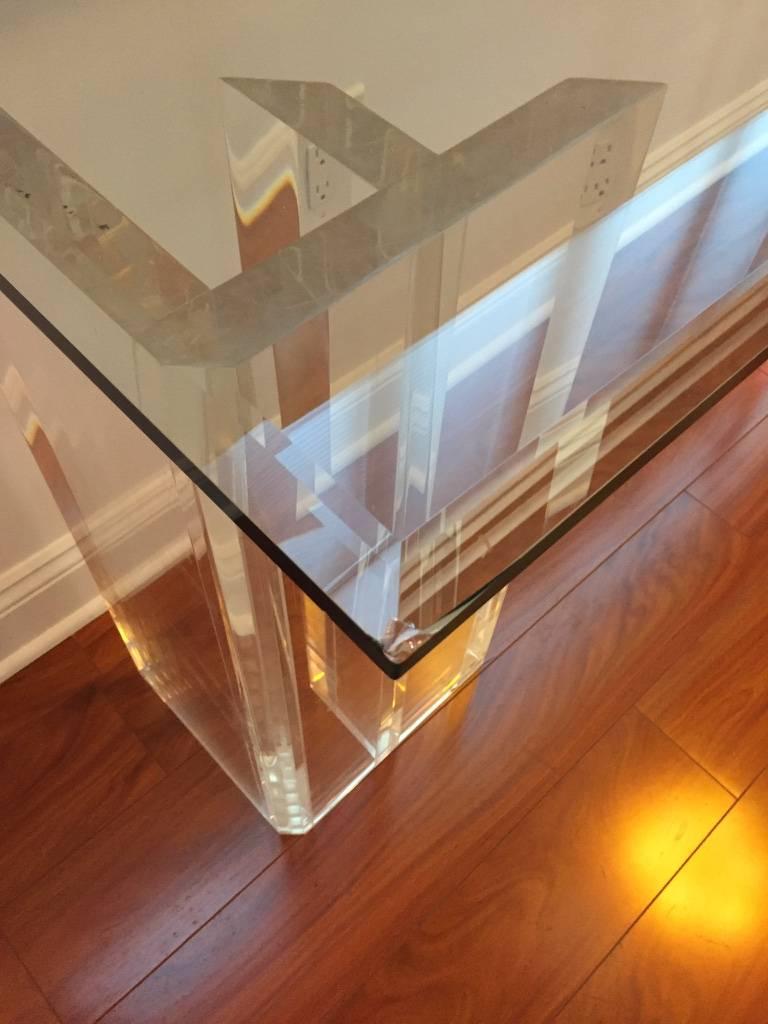 Console with Lucite Dual Base and Glass Top  4