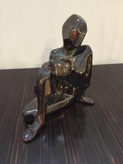Mid-Century Modernist Ceramic Crouching Woman Sculpture