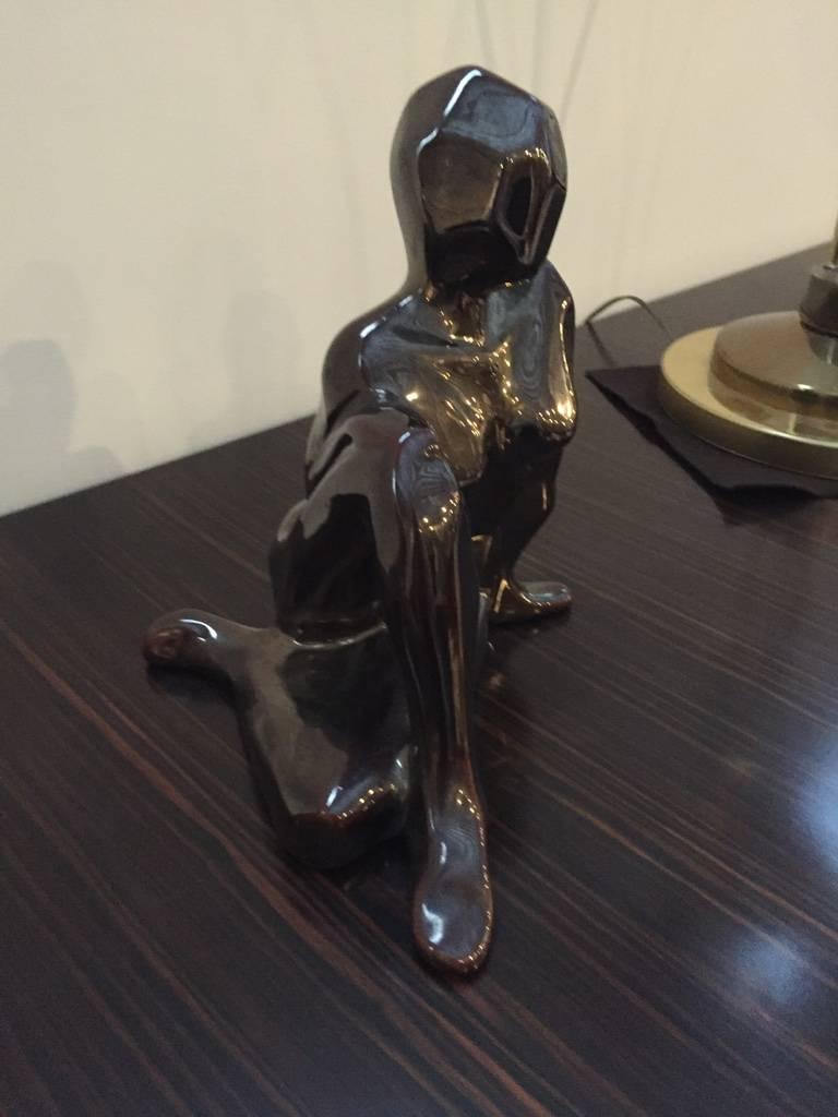Late 20th Century Mid-Century Modernist Ceramic Crouching Woman Sculpture For Sale