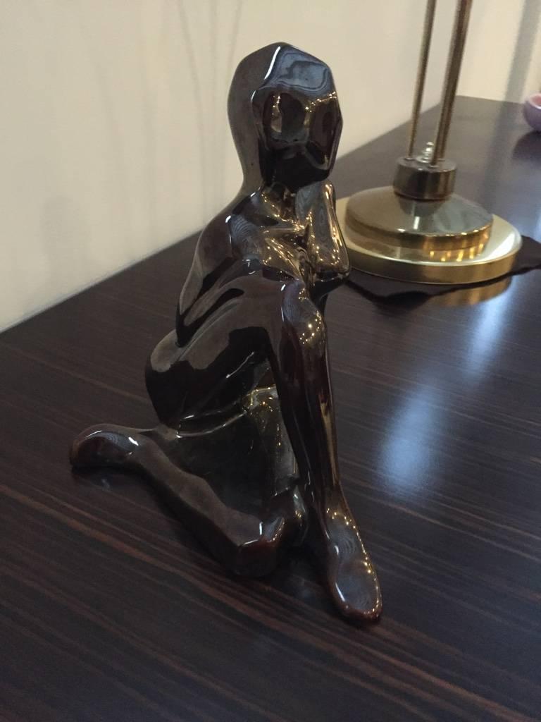 Mid-Century Modernist Ceramic Crouching Woman Sculpture For Sale 1