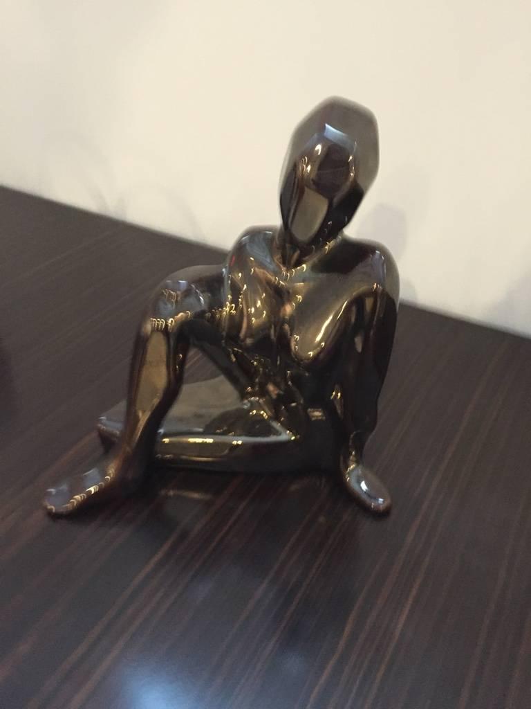 Mid-Century Modernist Ceramic Crouching Woman Sculpture For Sale 2