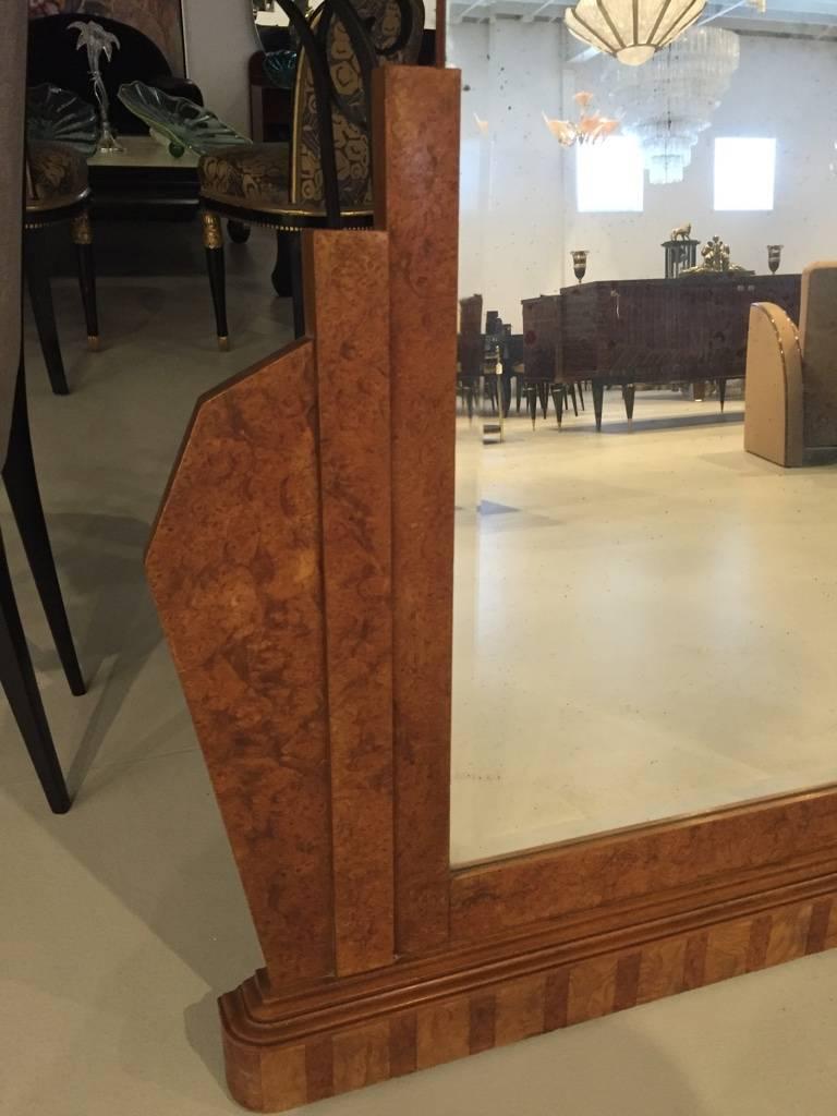 French Art Deco Burl Wood Wall / Standing Mirror In Good Condition In North Bergen, NJ