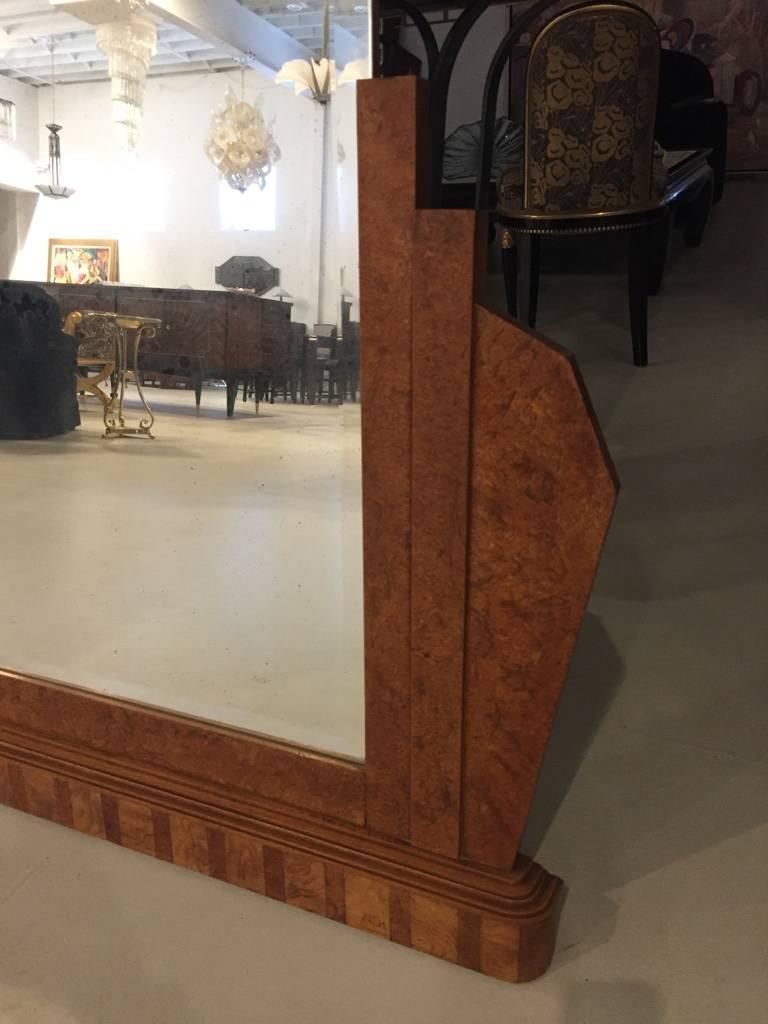 Mid-20th Century French Art Deco Burl Wood Wall / Standing Mirror