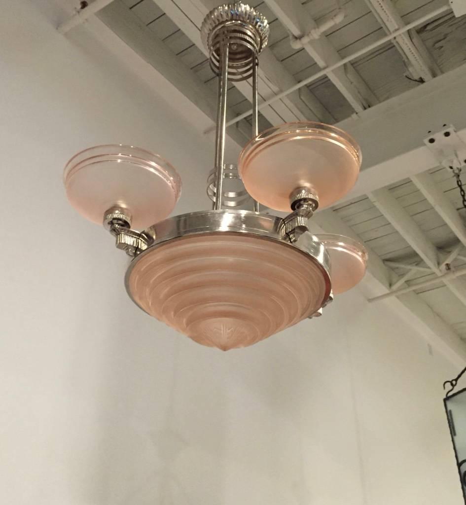 Art Déco Lampadario Art Deco francese firmato da G Leleu in vendita