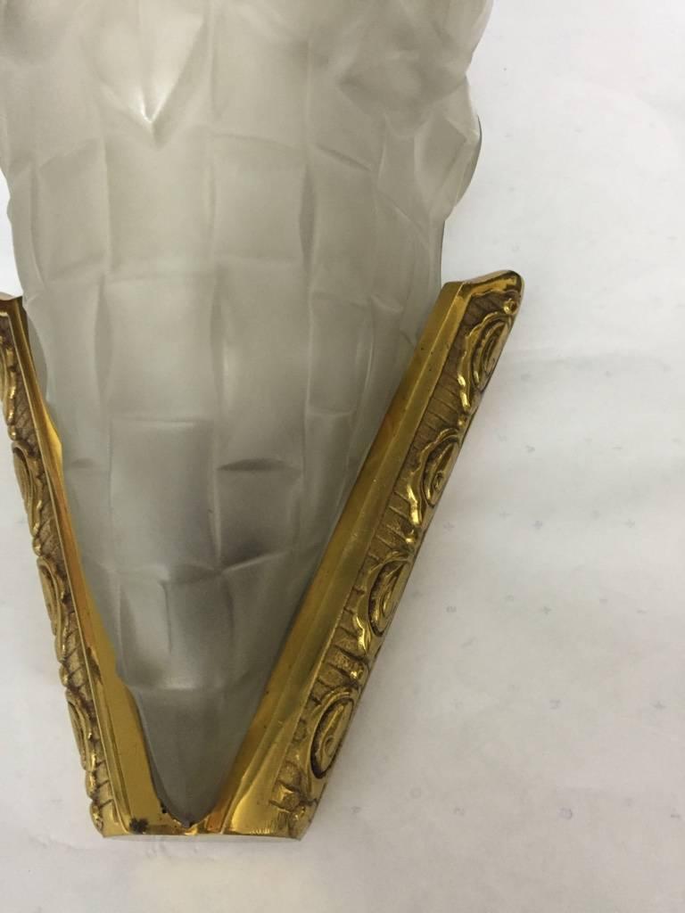 Set of Four French Art Deco Sconces Signed  by Degue In Good Condition For Sale In North Bergen, NJ