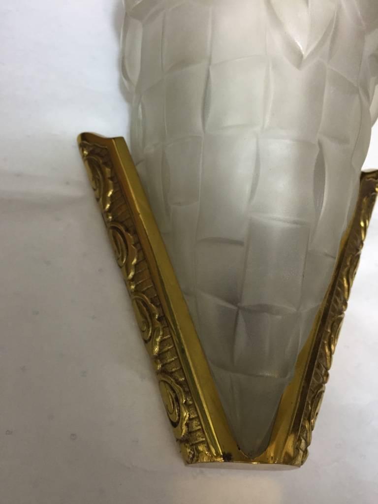 Early 20th Century Set of Four French Art Deco Sconces Signed  by Degue For Sale