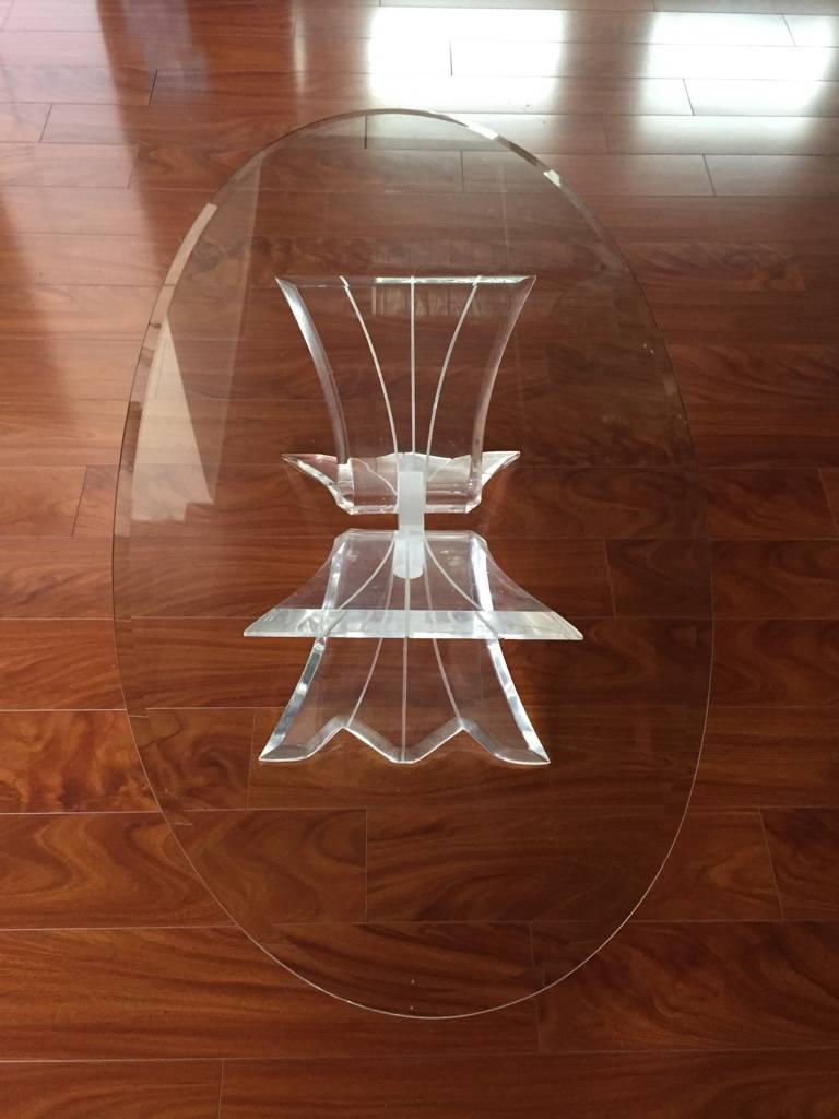 Mid-Century Coffee Table with Lucite Base and Glass Top In Excellent Condition For Sale In North Bergen, NJ