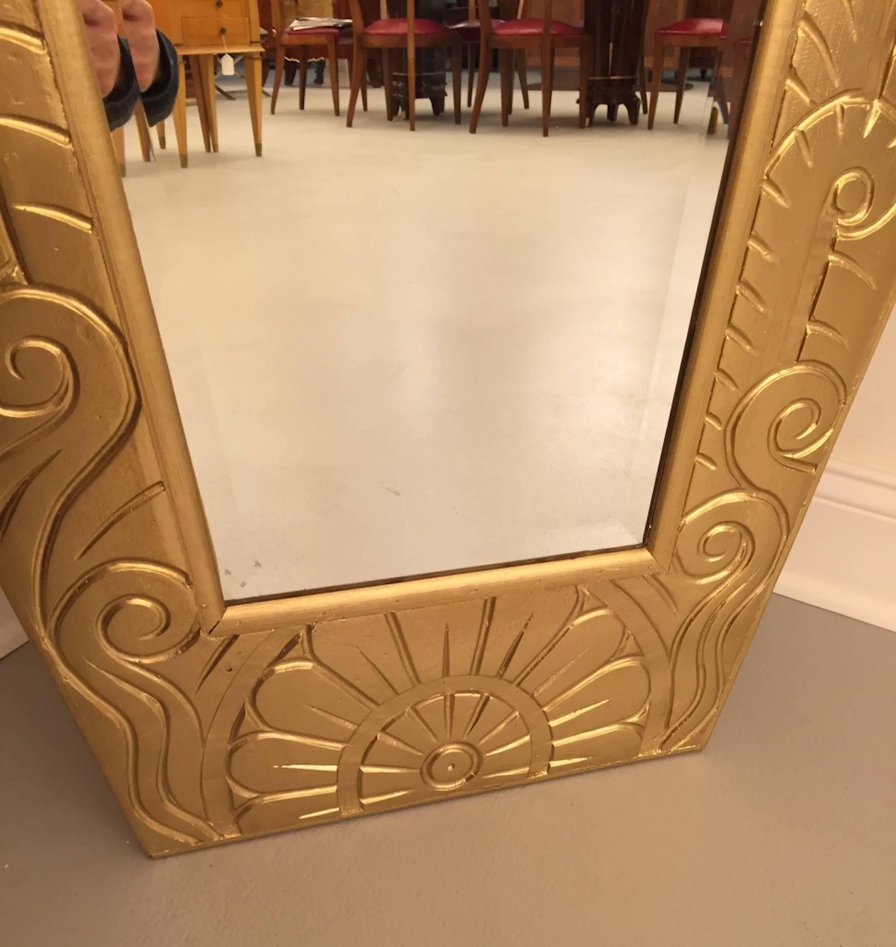 20th Century 93” French Art Deco Gilt Wood Monumental Mirror