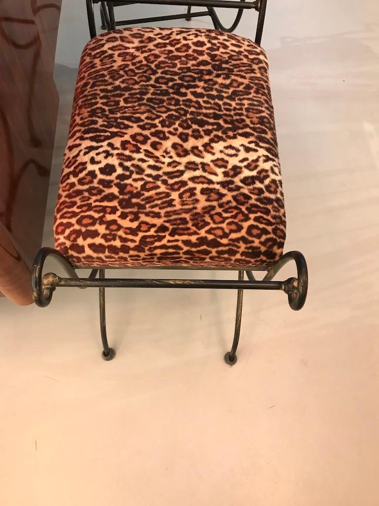 Pair Of Mid Century Modern Iron Leopard Print Cerule Benches At